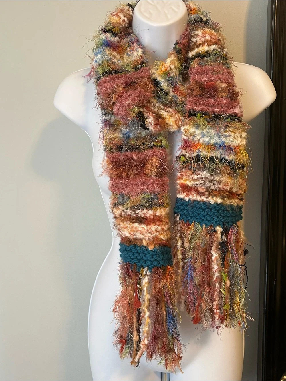 Handcrafted Multicolor Fringe Knit Scarf - Women's Accessory